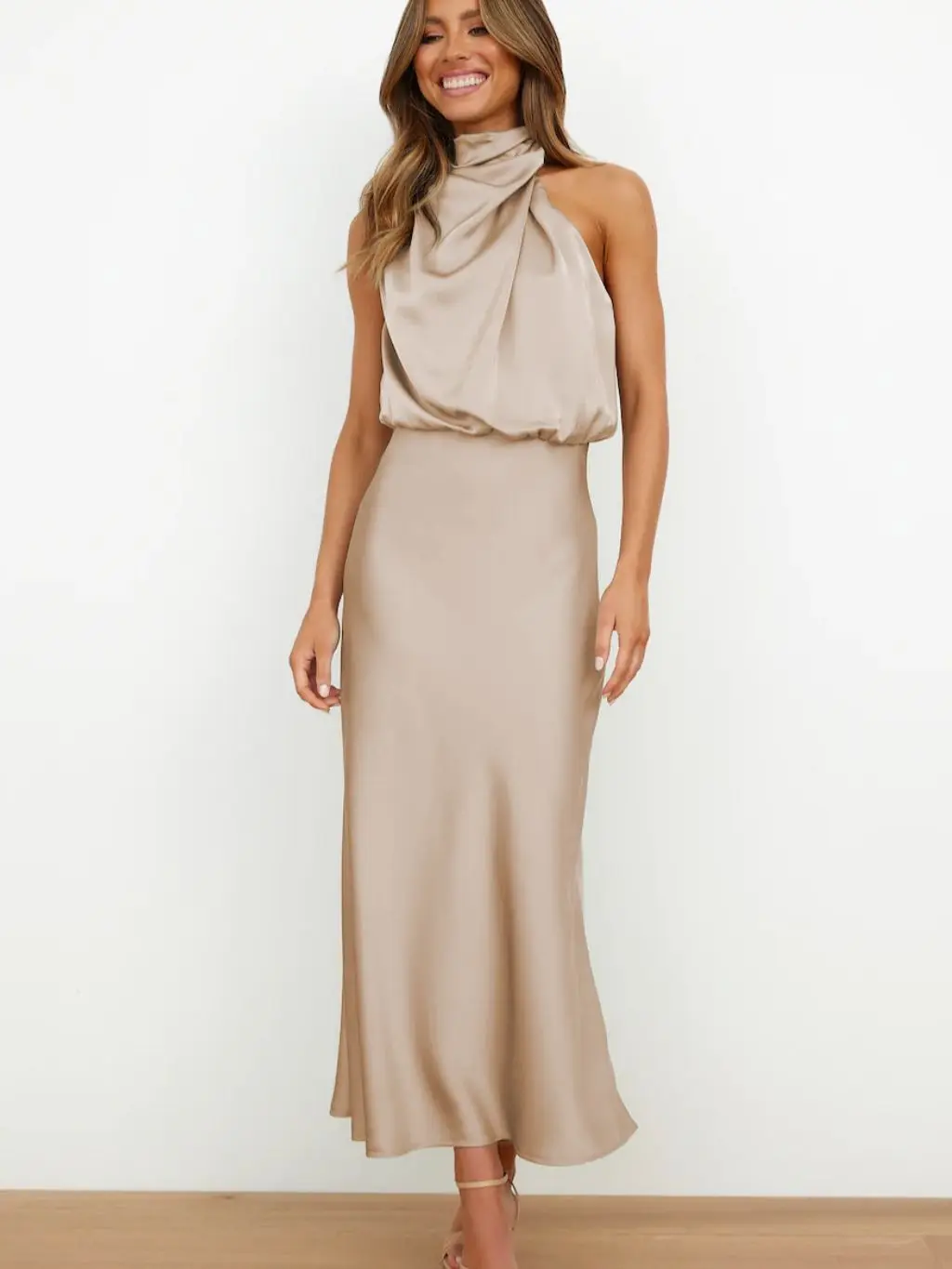 

Stain Silk Women Dresses New Brand High-grade Satin Sleeveless Dress For Lady Fashionable And Elegant Evening
