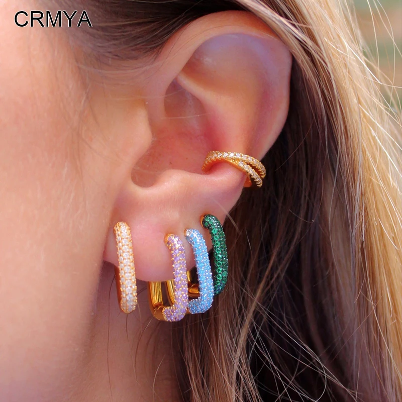

CRMYA Gold-plated Hoop Earrings For Women Vintage Piercing Cubic Zirconia Ear Buckle Earring 2023 Jewelry Accessories Wholesale