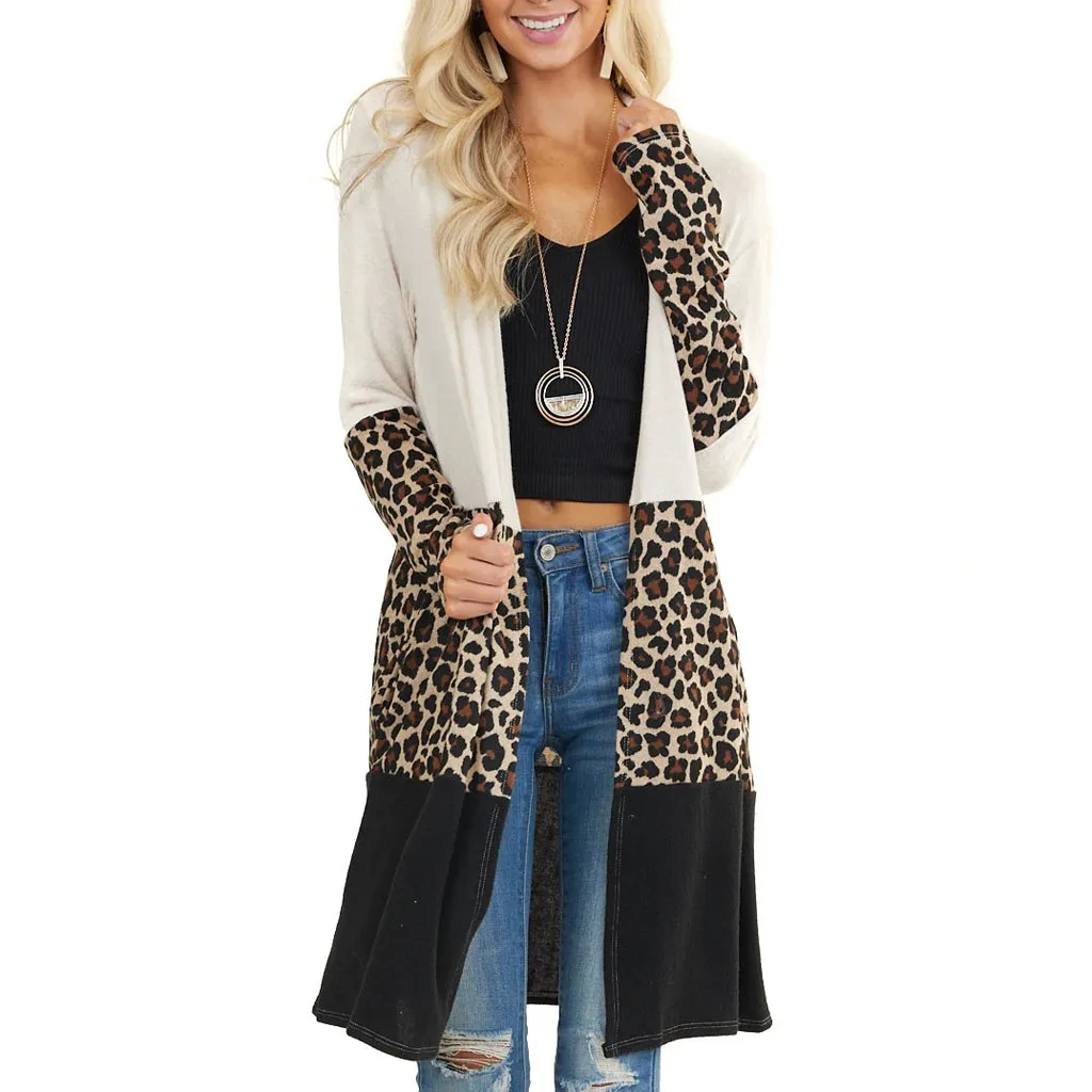 

Women's Leopard/Plaid Striped Patchwork Cardigans Open Front Long Candy Corn Cardigan Spring Sweaters for Women Open Front