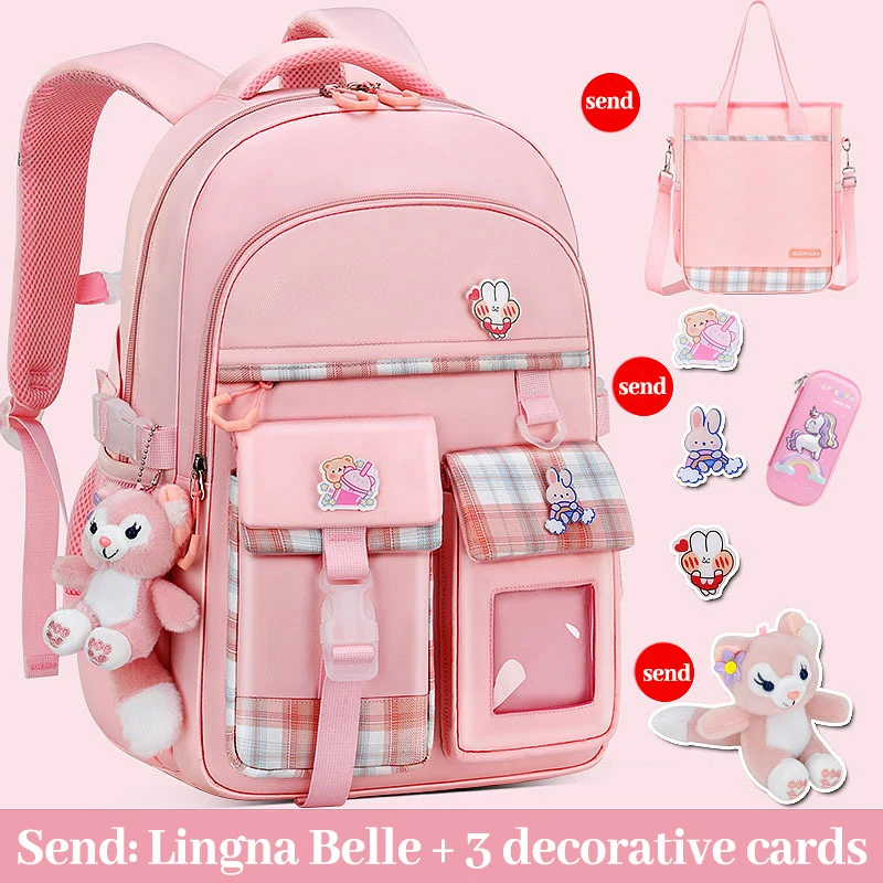 

Милый школьный рюкзак Disney Linabell с рисунком лисы, рюкзак для девочек, учеников начальной школы, сумка принцессы, плюшевая сумка с подвеской, уч...