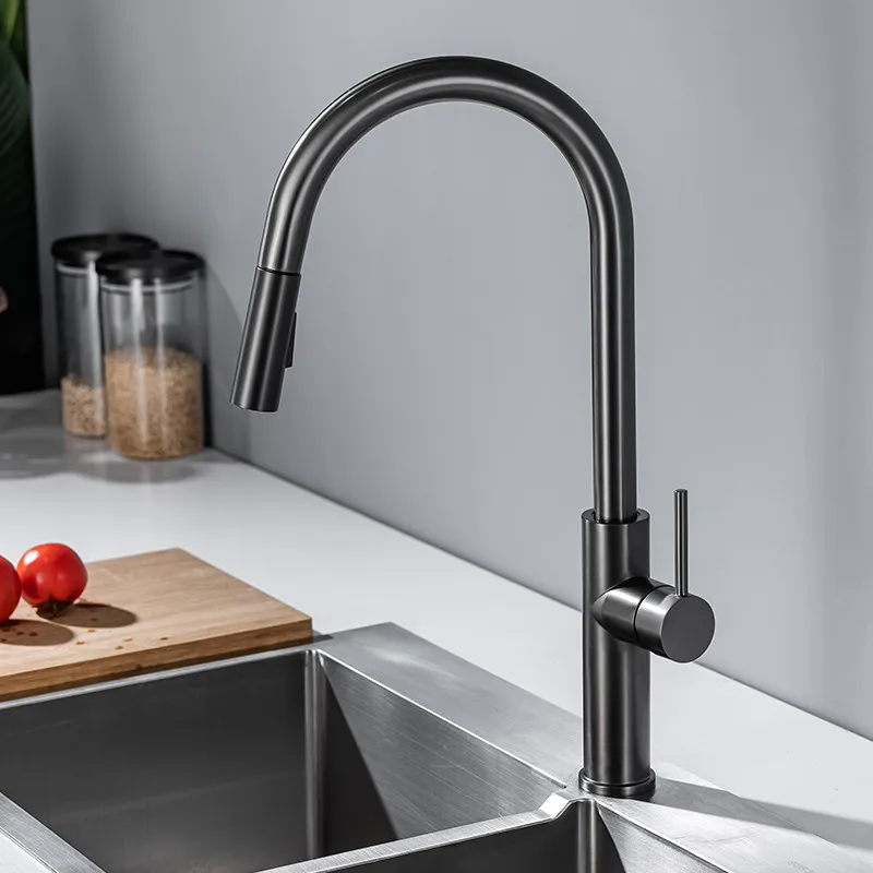 Kitchen Sink Faucets Hot & Cold Soild Brass Gun Grey Mixer T