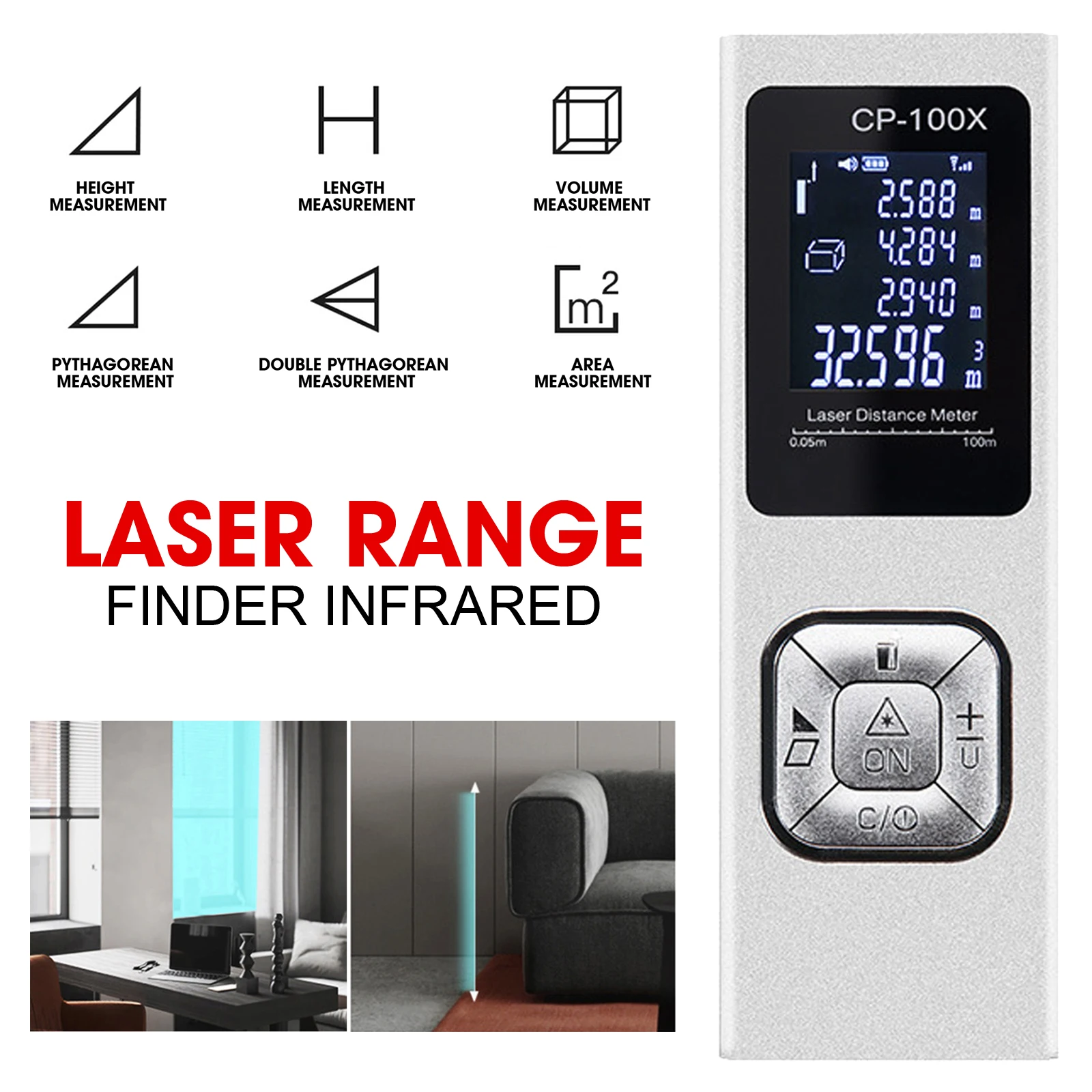 

High-precision miniature ultra-thin infrared distance measuring instrument Charging electronic ruler measuring instrument
