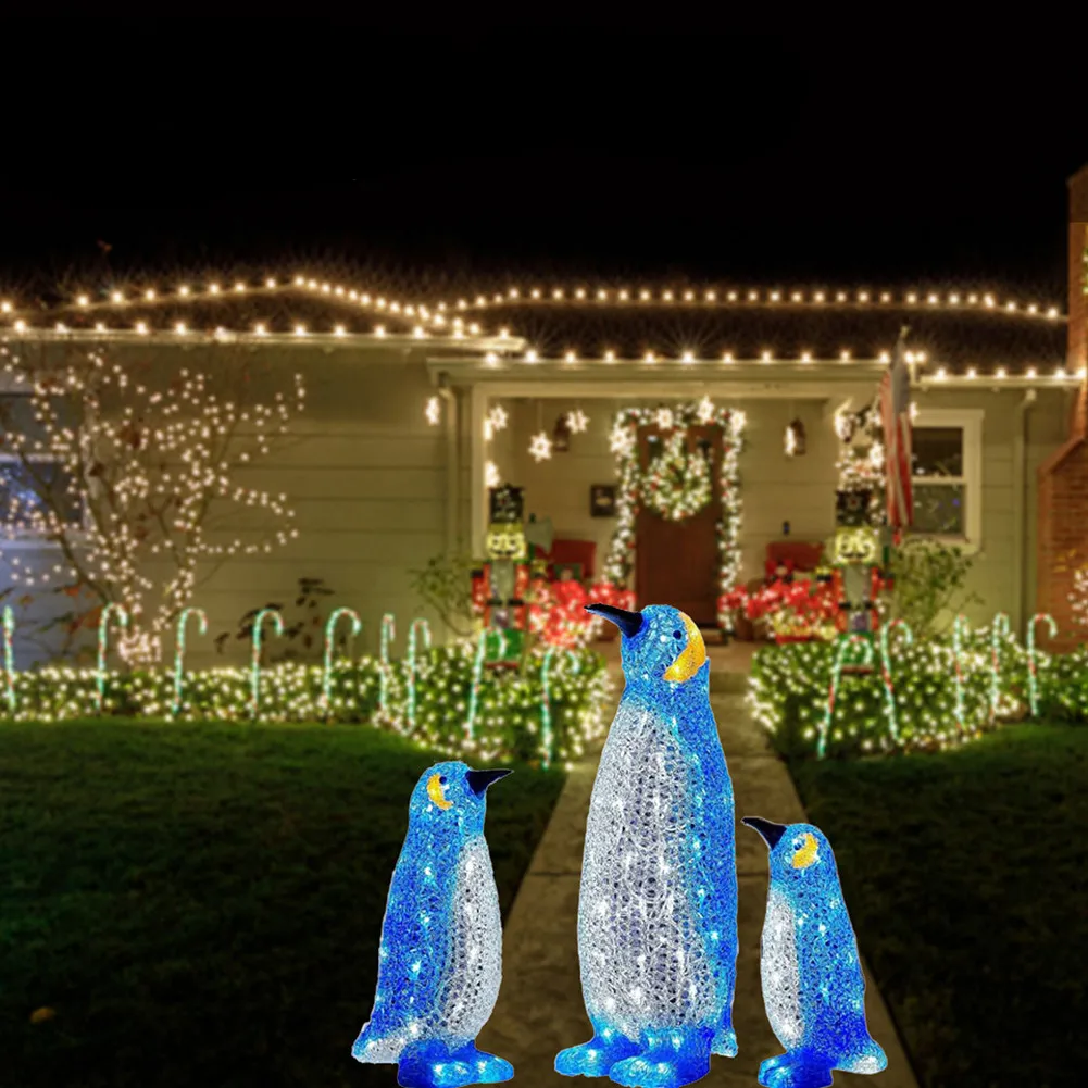 3Pcs Christmas Penguin Acrylic LED Light Christmas Decorations For Home Wedding Garden Backyard Decor Indoor Outdoor Figurine