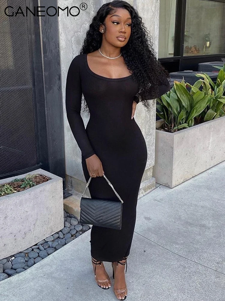 

Long Sleeve Bodycon Maxi Dress Women 2022 Autumn Sexy Elegant Casual Fashion Black Sheath Long Dresses Party Streetwear Clothes