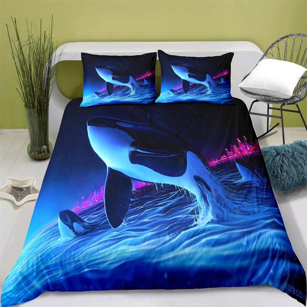 

Fantasy Whale Print Duvet Cover Cartoon Anime Cute Animal Polyester Quilt Cover with Pillowcase for Boys Girls Kid Bedroom Decor