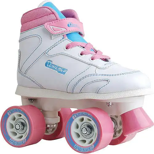 

Girls' Quad Roller Skates White/Pink/Teal Sidewalk Skates, Size 5