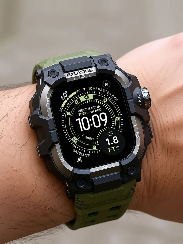Фото Прочный чехол с ремешком для Apple Watch 49 мм, 44 мм, 45 мм, 46 мм, противоударный чехол-бампер для iWatch Ultra/2/3 Series 11 10 9 8 7 SE №3