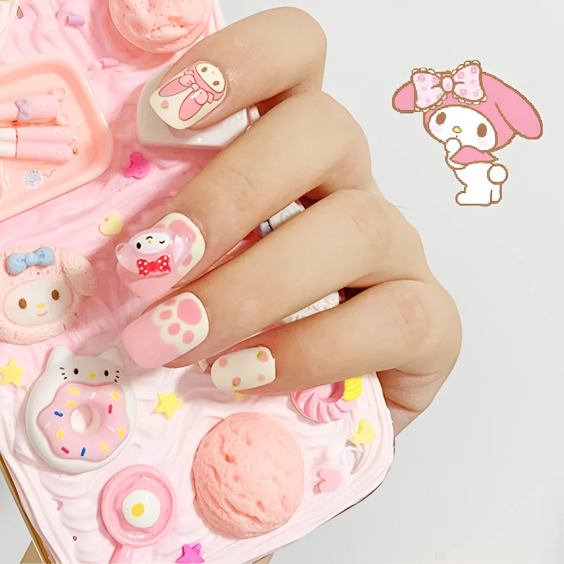 

New Anime Kawaii Sanrio Hello Kitty Nail Patch Cinnamoroll My Melody Girl Sweet Detachable Handmade Manicure Wearing Armor Gift