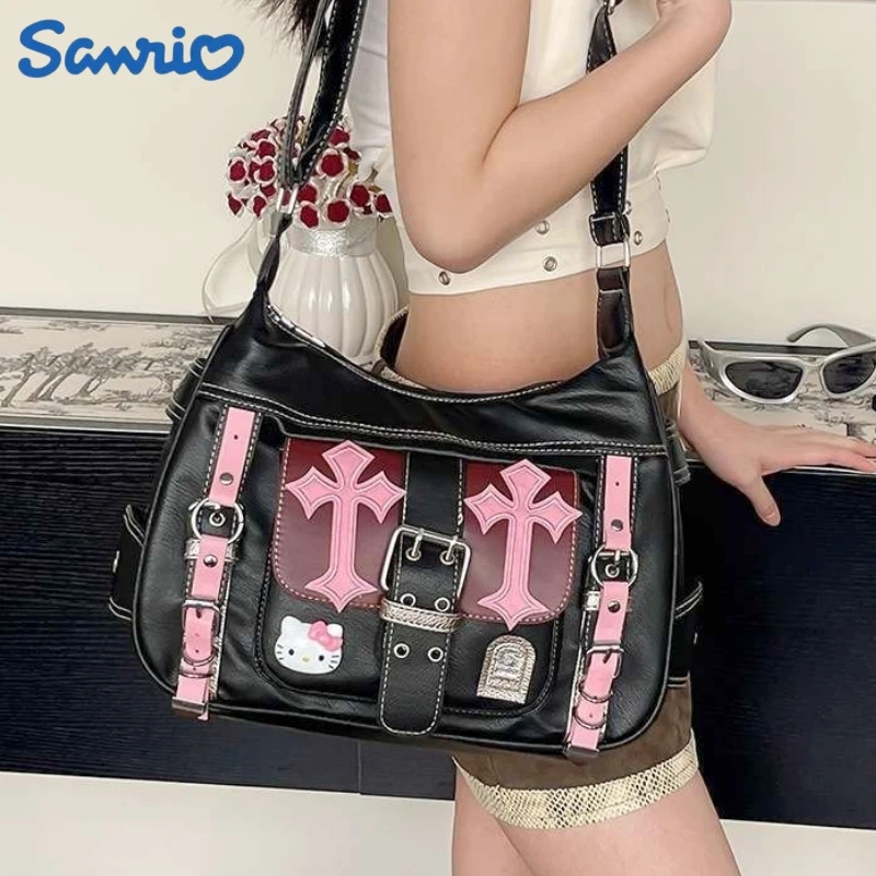 Hello Kitty Готический Панк Винтаж Розовые Крестовые Цепочки Сумки Через Плечо Для