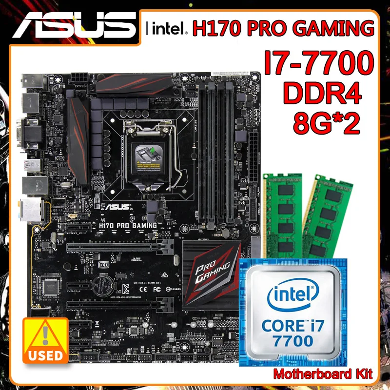 

Комплект материнской платы LGA 1151 для ASUS H170 PRO, игровая материнская плата, Core i7-7700 cpus и 2x DDR4, 8 ГБ ОЗУ, Φ M.2 PCI-E 3,0 ATX