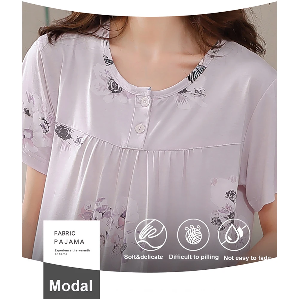 4XL Sleepwear Big Size Night Dress Women Modal Nightgown Summer Thin Sleepwear Pregnant Woman Elegant Print Nightie Night Wears