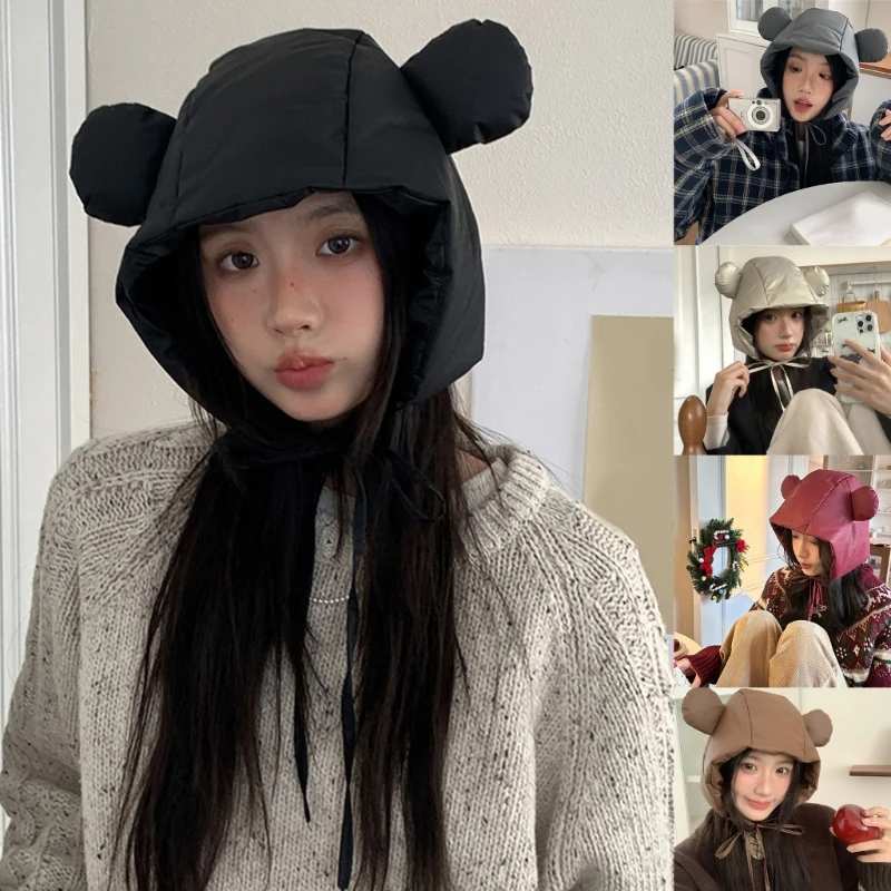 652F Толстая ветрозащитная шапка-траппер Теплый пуховик для однотонной холодной