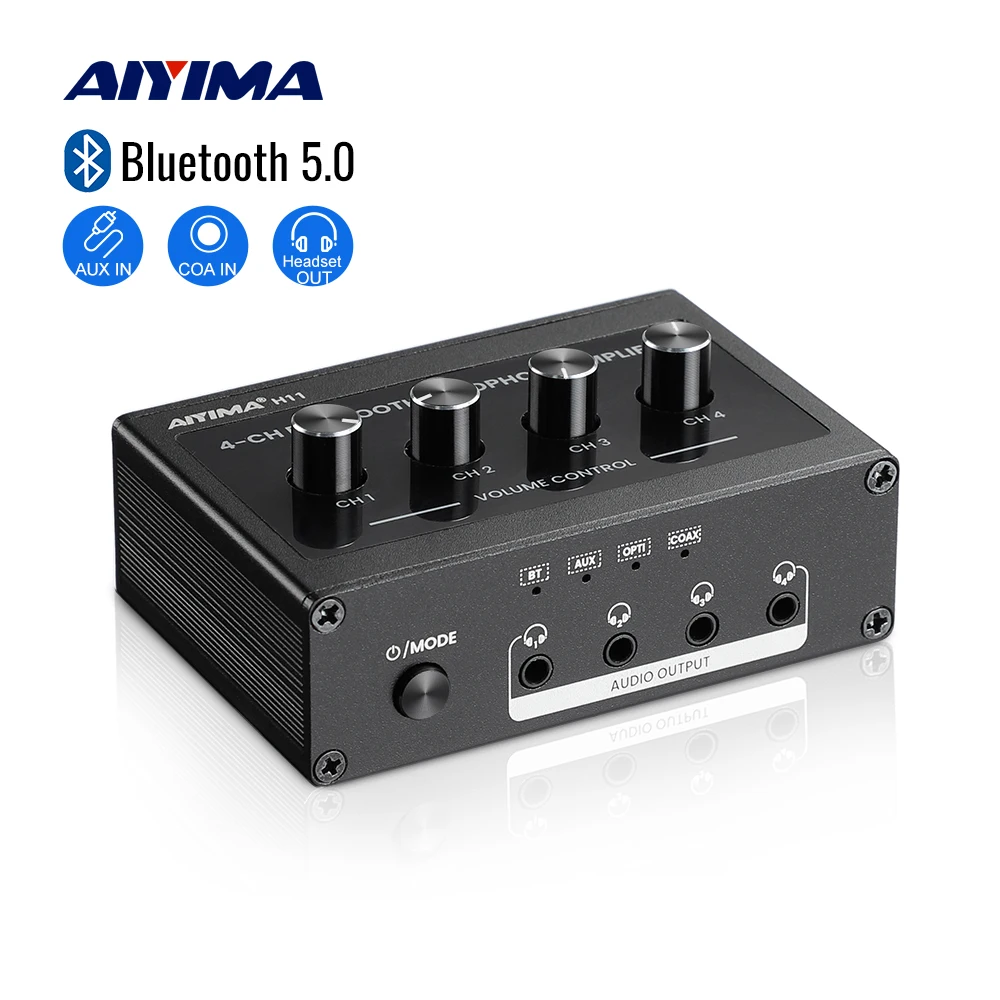 Усилитель для наушников AIYIMA, 4 канала, Bluetooth 5,0, 1 вход, 4 выхода