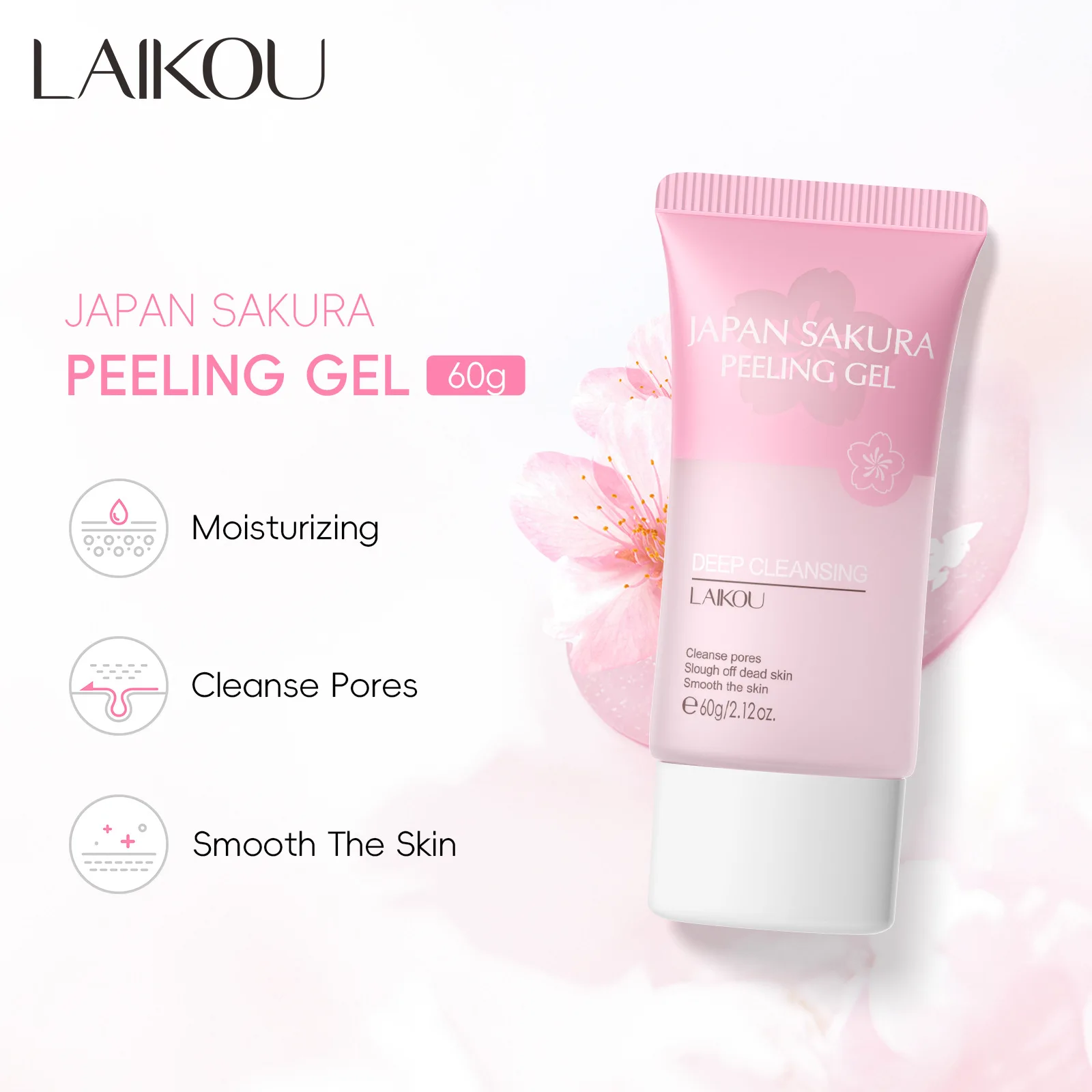 Фото LAIKOU Япония Сакура Отшелушивающий отшелушивающий гель-пилинг Скраб для лица Увлажняющий питательный восстанавливающий скраб Крем для лица Уход за кожей №5