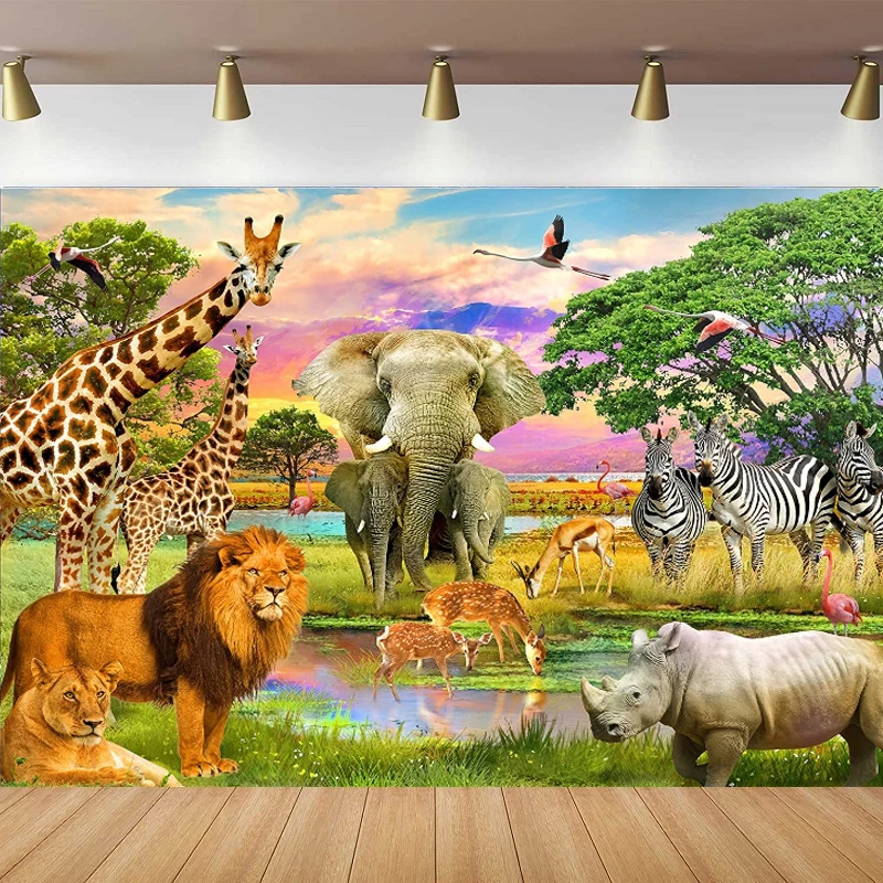 

Jungle Animals Photography Backdrop Wildlife Tropical Desert African Forest Safari Scenic Boys Birthday Party Background Banner