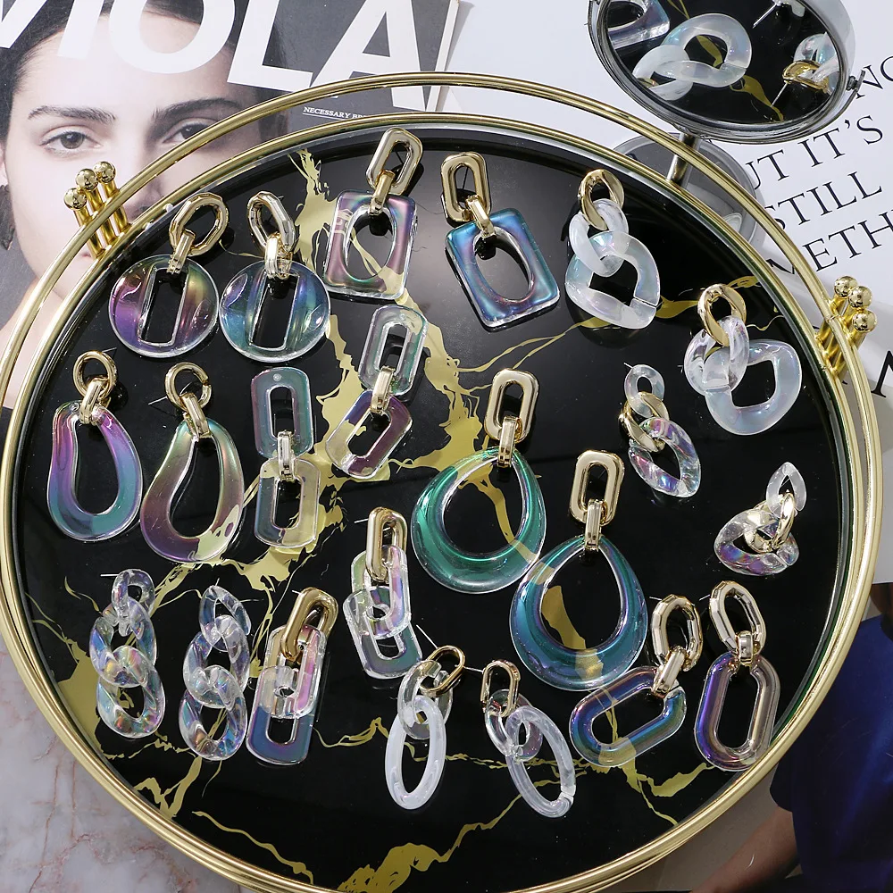 

Trendy Transparent Metal Drop Earrings for Women Korean Fashion Geometric Acrylic Chain Dangle Earrings Exaggerate Jewelry Gift