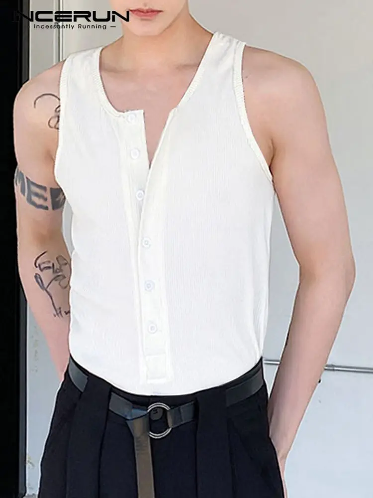 

Casual Simple Style New Men's Tops INCERUN Solid Color Comfortable Waistcoat Fashion Button-down Tight Elastic Vests S-5XL 2022