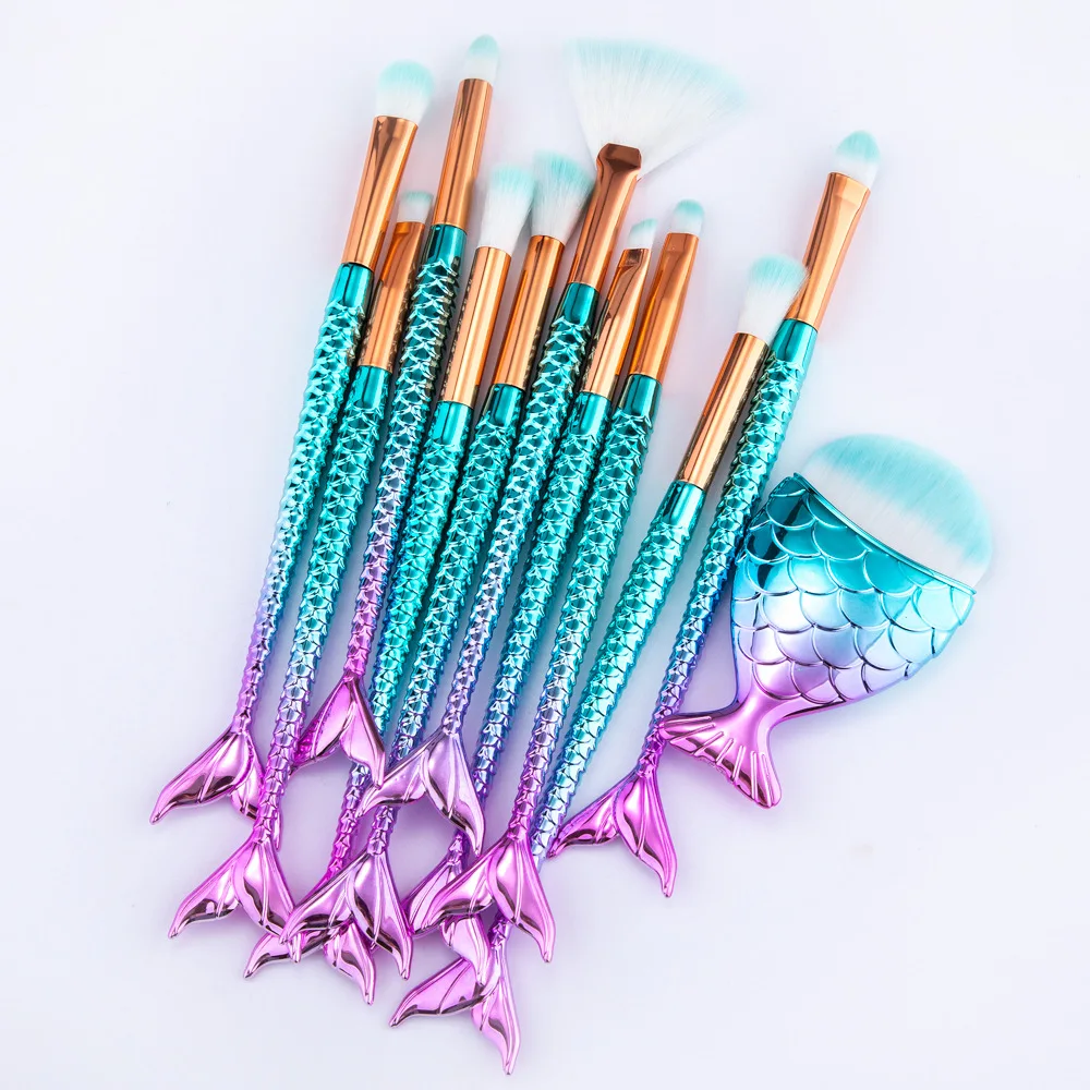 makeup brushes rainbow mermaid fishtail eyeshadow Natural Tool Mermai Pencil Cosmetics Foundation Artist Mermaid Highlighter