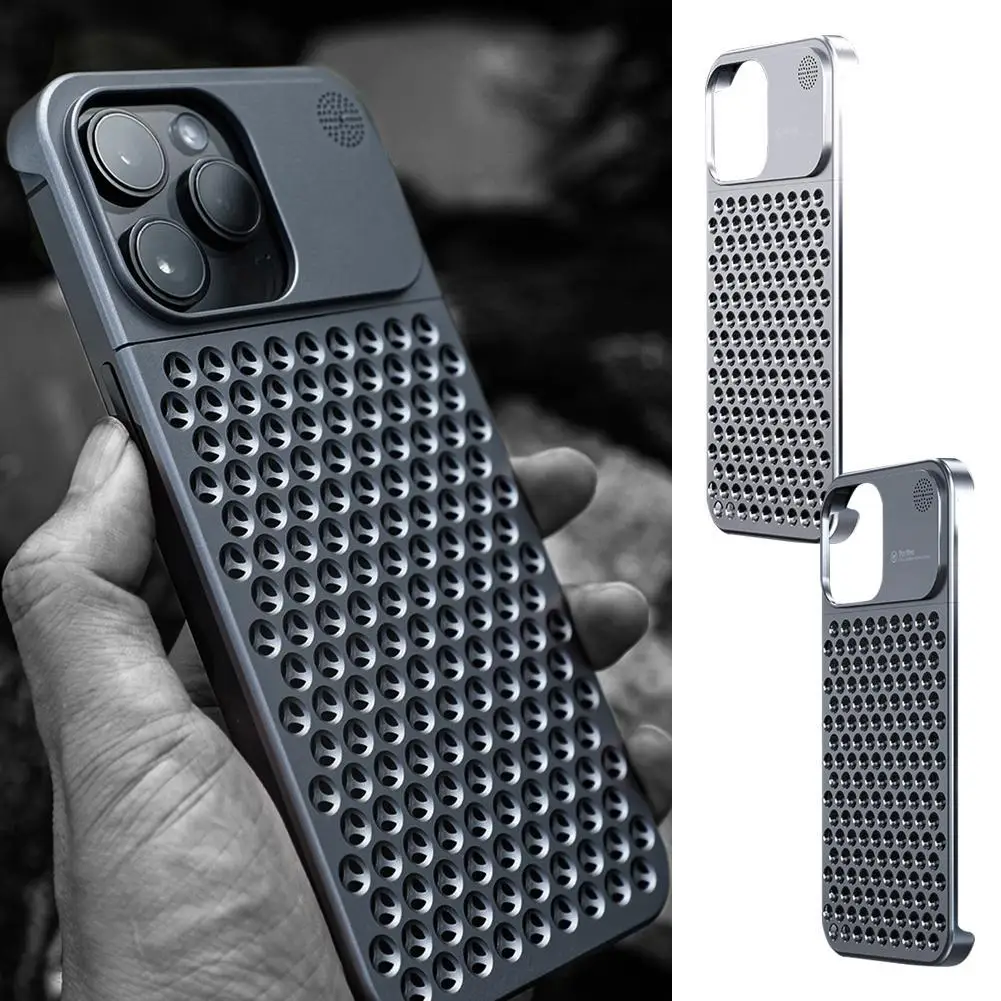 

Металлический чехол для телефона с рассеиванием тепла для IPhone 15 Pro Max, охлаждающий ароматизатор без оправы, полый алюминиевый противоударный чехол I9F6