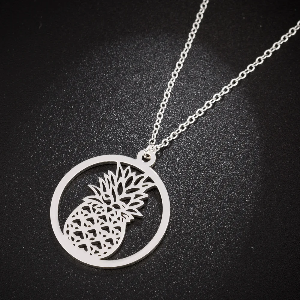 

Модные ожерелья серебряного цвета из нержавеющей стали с кулоном в виде ананаса для женщин, ювелирные изделия, длинная цепочка, круглое оже...