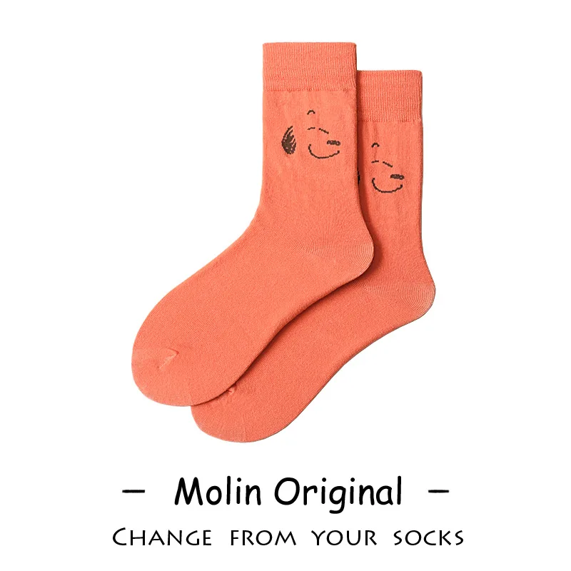 

Fashion Funny Snoopy Men's Socks Cartoon Orange Women's Socks Cute Anime Medium Tube Harajuku Korean Version Couple Stockings