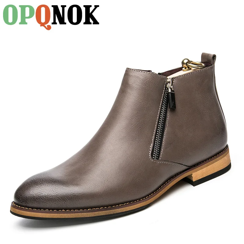 

2023 High Quality Men Chelsea Boots Zip Waterproof Ankle Boots Men Brogue Fashion Boots Microfiber Leather shoes Big Size 38-46