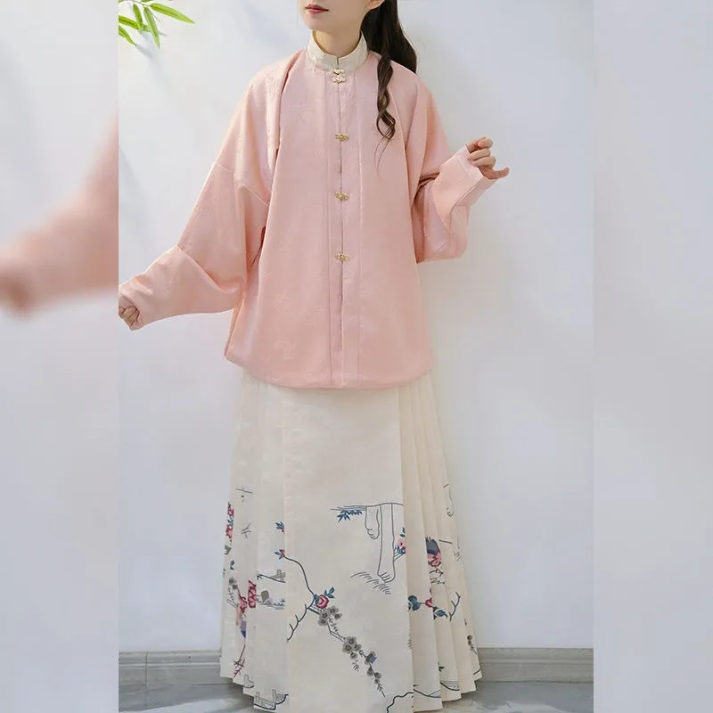 Китайское традиционное женское платье Hanfu розовый бамбуковый жаккардовый Топ