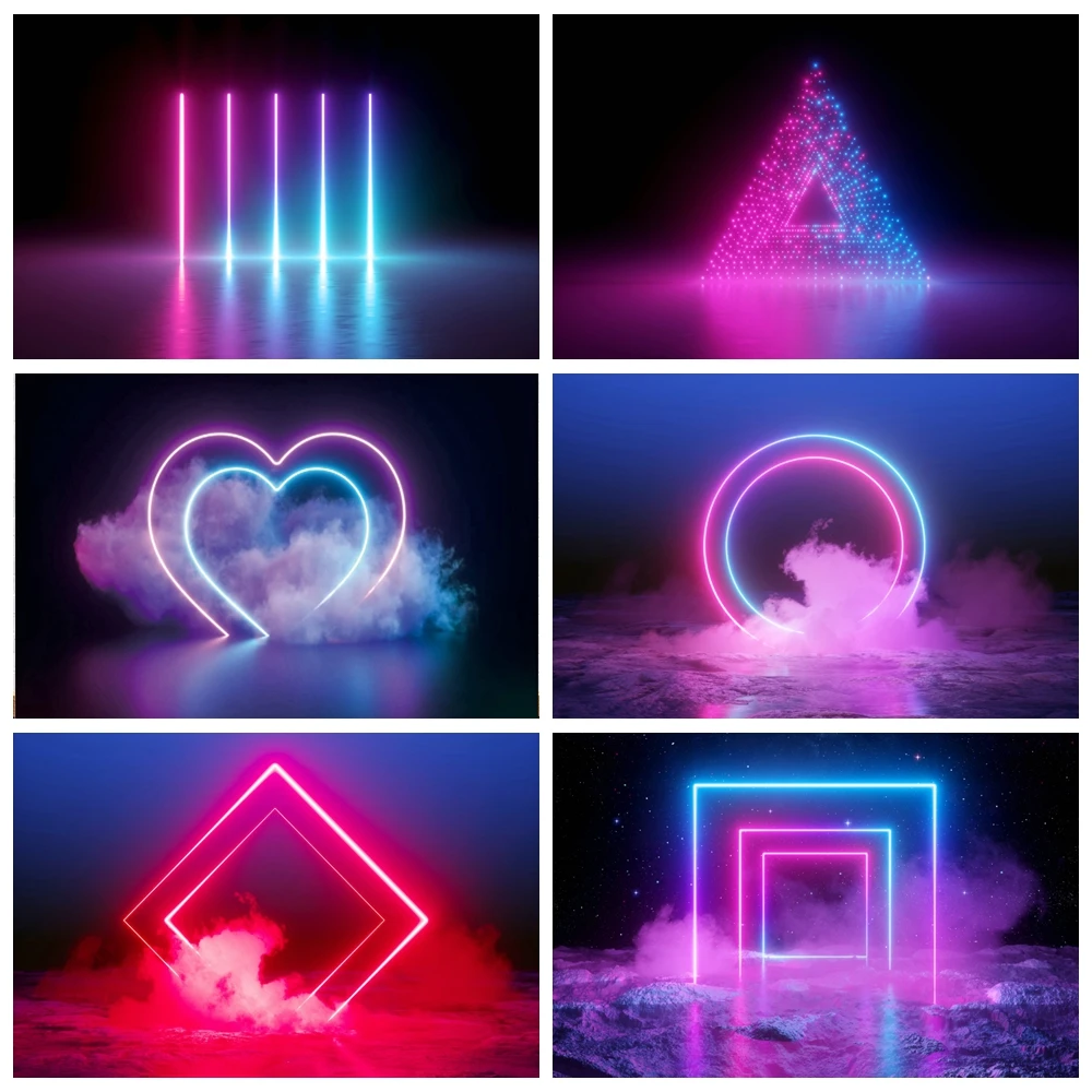 

Neon Lights Backdrop Let's Glow Party Stage Futuristic Electronic Style 80's 90's Disco Photography Background Rave Photo Studio