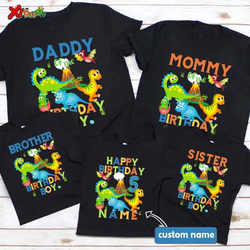 Dinosaur Family Birthday Shirts Matching Outfit Party Custom Name T-rex Tshirt Baby Onesie Gift Black Birthday Outfits for Boys