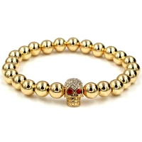 red zircon eye skull metal copper accessory metal beads stretch punk rock bracelet jewelry