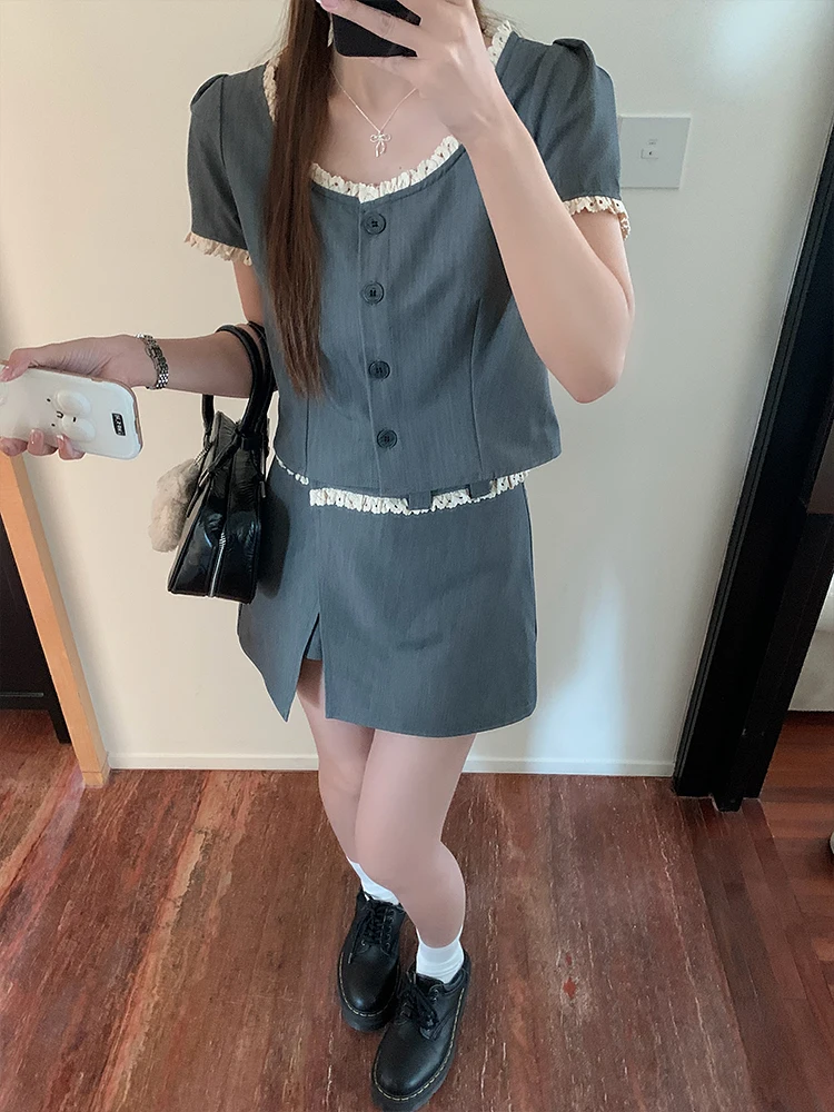 Женский кружевной комплект Wu 77 из двух предметов топ с коротким рукавом и