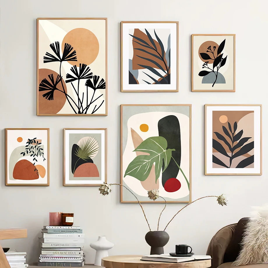 Листья монстеры солнце Геометрия абстрактный Бохо настенная живопись холст