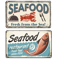 vintage fresh seafood tinplate retro poster chickeneggfishshrimp seafood restaurant decor metal tin poster 2030cm