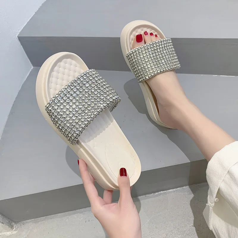 

Женские блестящие шлепанцы на платформе, Новые Гавайские мягкие пляжные туфли на плоской подошве, 2022