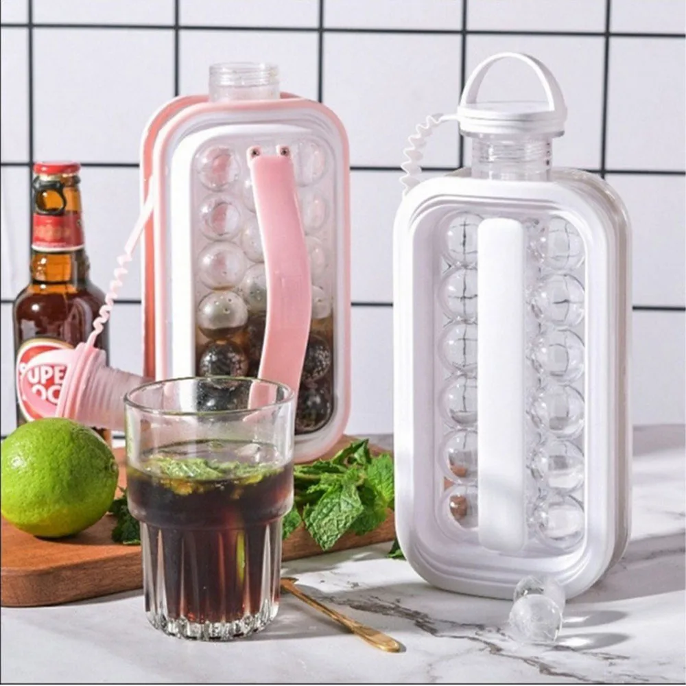 

2 in 1 Ice Ball Maker Ice Cube Mold Ice Bottle Cubic Container Portable Creative Ice Bottle DIY Lattice Kettle Bar Kitchen TooL