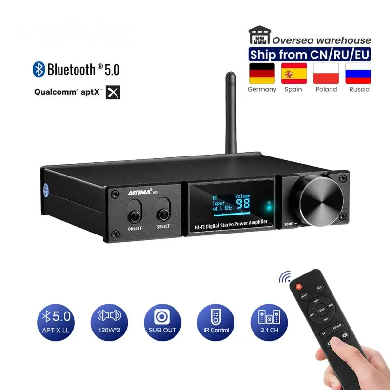 

2023 D05 5.0 Bluetooth Sound Amplifier 120W×2 HIFI 2.1 Channel Digital Power Amplifiers Subwoofer Amp USB DAC OLED Remote APTX