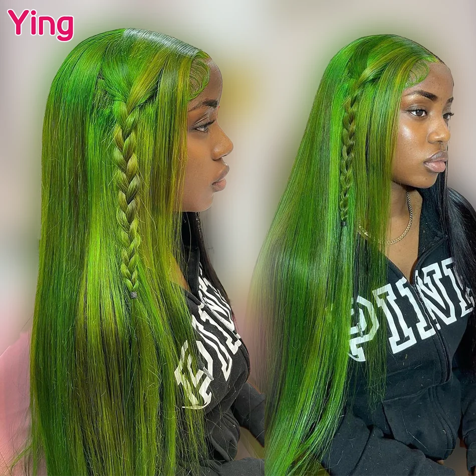 

Ying Hair Half Green Colored 180% 13x6 Lace Front Wig Remy Human Hair Bone Straigtht 13x4 Lace Front Wig PrePlucked 5x5 Lace Wig