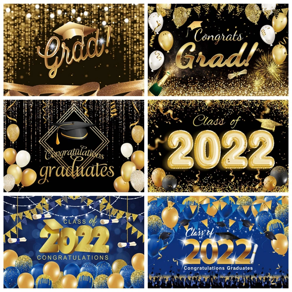 

Congratulation Graduation Class of 2022 Backdrop Glitter Balloon Congrats Graduate Children Photography Background Party Decor