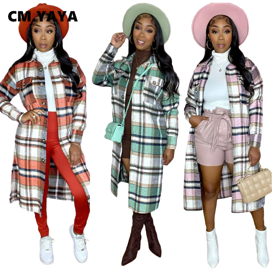 

Женская однобортная рубашка CM.YAYA, стильная Длинная шерстяная Верхняя одежда с длинным рукавом, весна-зима