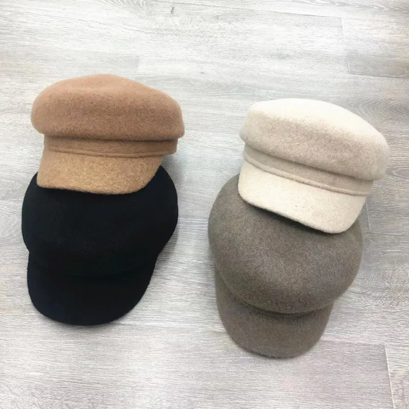 

202211-HQ-solid dropshipping winter soft wool felt classic lady Octagonal cap men women Leisure Equestrian hat