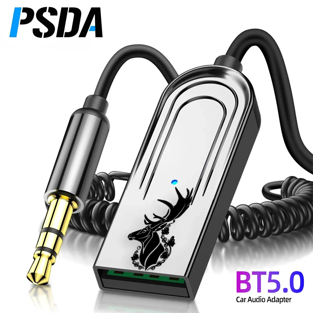 

PSDA Wireless 5.0 Handsfree Adapter Wireless Receiver 3.5mm AUX Music Navigation Streaming Microphone for Calls Audio Car