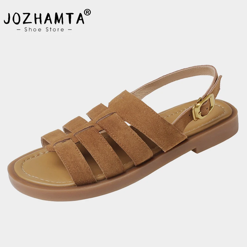 

JOZHAMTA Size 34-39 Women Sandals Gladiator Genuine Leather Low Heels Summer Shoes For Women Vintage Casual Office Ladies Shoes