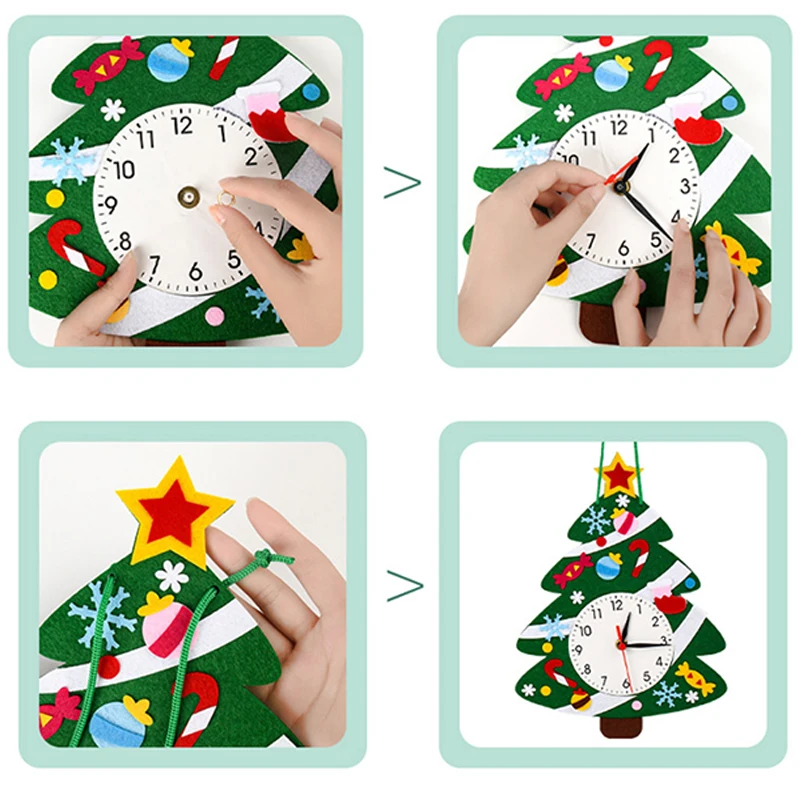 Baby Christmas DIY Clock Toys Handicrafts Montessori Arts Crafts Children Education Cognition Clocks Toys Christmas Gifts