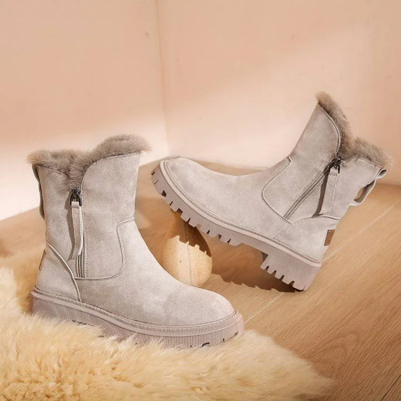 New Style Low Heels Women Fur Winter Snow Boots Warm Platform Shoes  Black Warm Boots  Women Shoes