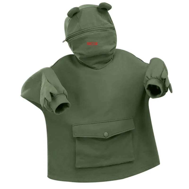 

Harajuku Women Hoodie Frog Pullover Winter Sense Hooded Casual Sweatshirts Autumn Embroidery Loose Top Doll Decoration Hoodies