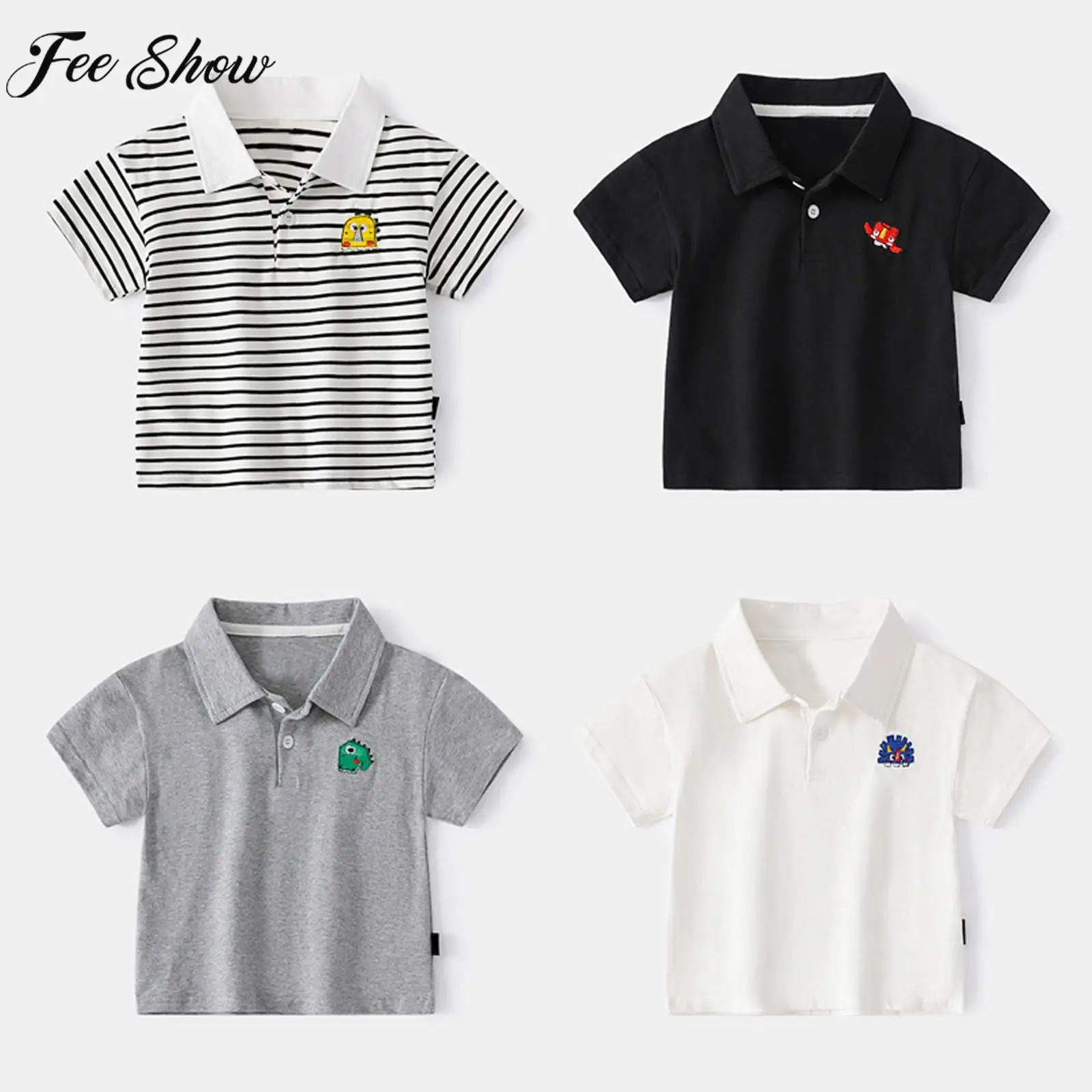 

Children Baby Boys Casual Shirt Short Sleeve Turndown Collar Button Cartoon Print Tops Kids Summer Costume for Daily Wear 1-6Yrs