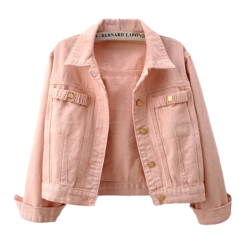 Розовая желтая джинсовая куртка женская осенняя корейская модная ковбойская