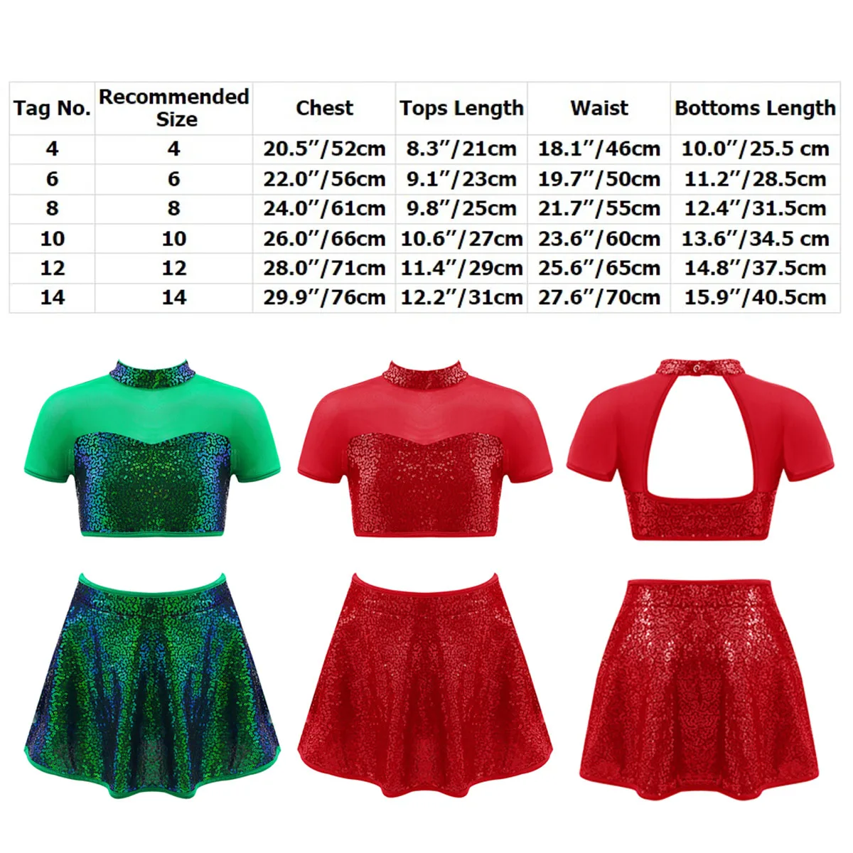 Sequins Ballet Dance Dress Kids Girls Short Crop Top&Skirted Shorts Set Jazz Skating Shiny Costume Stage Dance Clothing Green