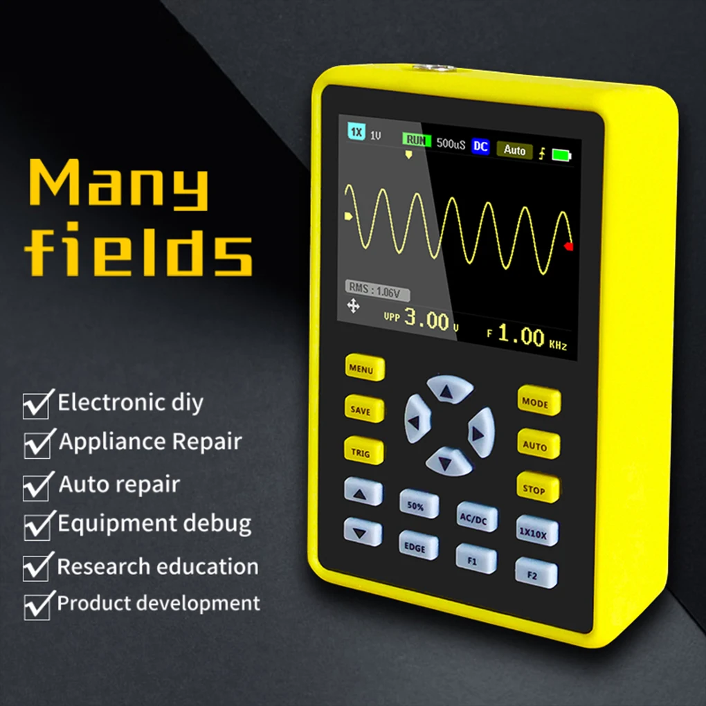 

Digital Display Oscilloscope Portable 500Msa s 100Mhz Rechargeable Signal Generator Electrician Tool Measuring Device