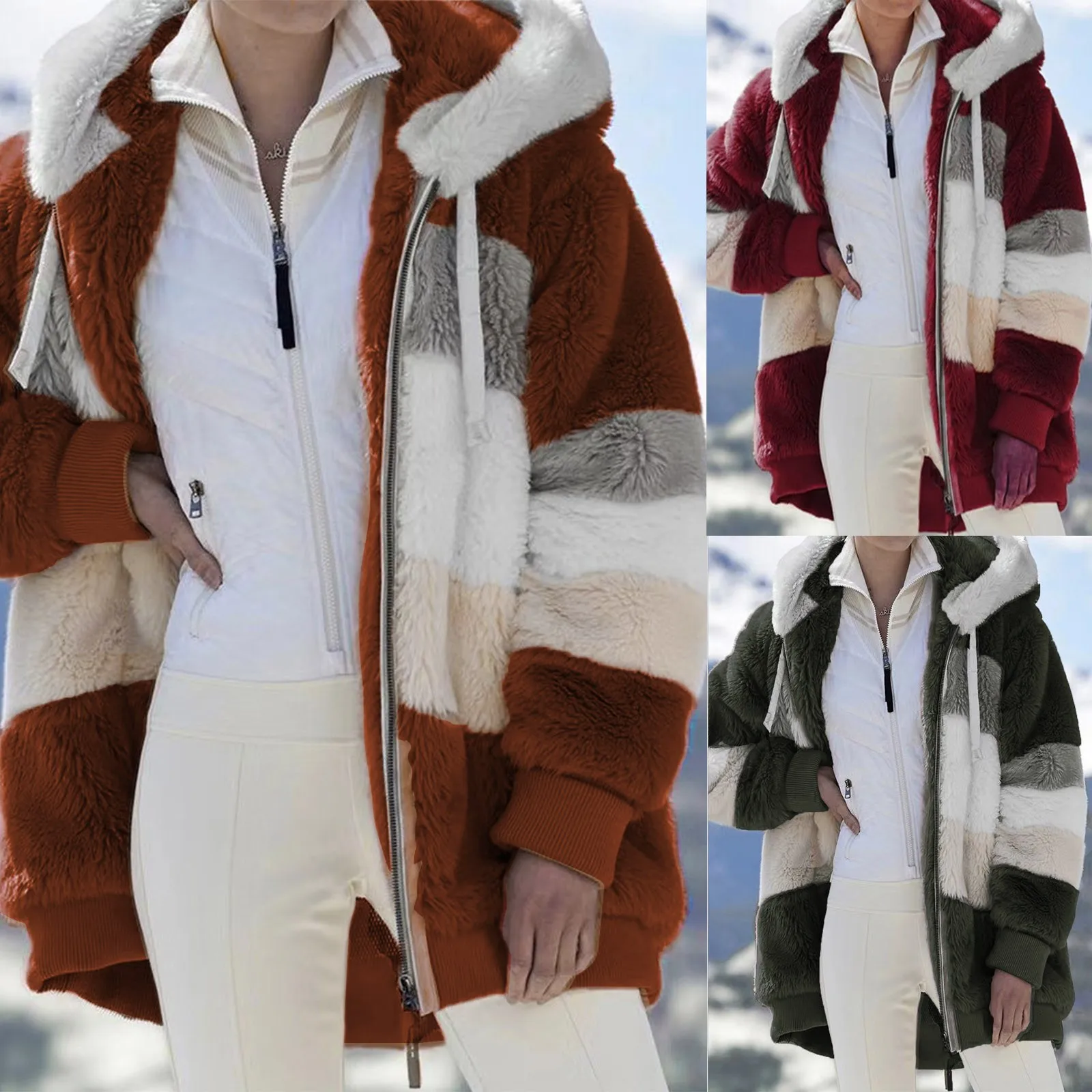 Осенне-зимняя уличная флисовая куртка с капюшоном женская свободная теплая